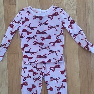 Holiday Time Pink Pajama Set with Red Bow Pattern